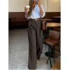 image:imageGORGLITTER Womens High Waisted Dress Pants Dressy Casual Work Wide Leg Pleated Pants Trousers Slacks with PocketsBrown