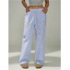 image:imageGORGLITTER Womens Striped Linen Pants Wide Leg Drawstring Causal Trousers StreetwearBlue and White
