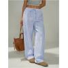 image:imageGORGLITTER Womens Striped Linen Pants Wide Leg Drawstring Causal Trousers StreetwearBlue and White