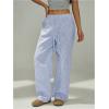 image:imageGORGLITTER Womens Striped Linen Pants Wide Leg Drawstring Causal Trousers StreetwearBlue and White