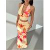 image:imageGORGLITTER Womens Summer Vacation Set 2 Piece Floral Backless Halter Top Bodycon Maxi Skirt Sets Going Out OutfitPink and Yellow