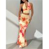 image:imageGORGLITTER Womens Summer Vacation Set 2 Piece Floral Backless Halter Top Bodycon Maxi Skirt Sets Going Out OutfitPink and Yellow