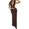 image:imageGORGLITTER Womens 2 Piece Metal Halter Open Back Backless Top Maxi Skirt Set Sexy Summer Vacation Going Out OutfitsCoffee Brown