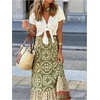 image:imageGORGLITTER Womens Boho Western Ruffle Flowy Maxi Skirt Trendy Summer Graphic Elastic High Waisted Beach Long SkirtsOlive Green