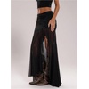 image:imageGORGLITTER Womens High Slit Mesh Skirt Y2k Goth Sheer Ruched Bodycon Asymmetrical Long Skirts with ShortsBlack