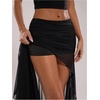 image:imageGORGLITTER Womens High Slit Mesh Skirt Y2k Goth Sheer Ruched Bodycon Asymmetrical Long Skirts with ShortsBlack