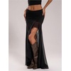 image:imageGORGLITTER Womens High Slit Mesh Skirt Y2k Goth Sheer Ruched Bodycon Asymmetrical Long Skirts with ShortsBlack