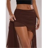 image:imageGORGLITTER Womens High Slit Mesh Skirt Y2k Goth Sheer Ruched Bodycon Asymmetrical Long Skirts with ShortsCoffee Brown
