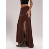 image:imageGORGLITTER Womens High Slit Mesh Skirt Y2k Goth Sheer Ruched Bodycon Asymmetrical Long Skirts with ShortsCoffee Brown