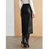 image:imageGORGLITTER Womens Leather Slit Bodycon Midi Skirts Y2k High Waisted Ruched Asymmetrical Trendy Pencil Maxi SkirtBlack