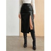 image:imageGORGLITTER Womens Leather Slit Bodycon Midi Skirts Y2k High Waisted Ruched Asymmetrical Trendy Pencil Maxi SkirtBlack