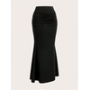image:imageGORGLITTER Womens Low Rise Ruched Long Flowy Skirts Dressy Fall Bodycon Fishtail Business Casual Maxi Skirts 2025 Black Large