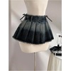 image:imageGORGLITTER Womens Y2K Pleated Mini Jean Skirt Zipper Raw Hem Ruffle Music Festival Flared Denim SkirtsBlue