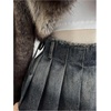 image:imageGORGLITTER Womens Y2K Pleated Mini Jean Skirt Zipper Raw Hem Ruffle Music Festival Flared Denim SkirtsBlue