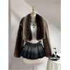 image:imageGORGLITTER Womens Y2K Pleated Mini Jean Skirt Zipper Raw Hem Ruffle Music Festival Flared Denim SkirtsBlue