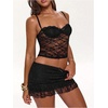 image:imageGORGLITTER Womens Y2k Lace Mini Skirt Mesh Sheer Ruffle Tiered Low Rise Shorts Skirts Country Concert Going Out OutfitsBlack