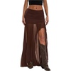image:imageGORGLITTER Womens High Slit Mesh Skirt Y2k Goth Sheer Ruched Bodycon Asymmetrical Long Skirts with ShortsCoffee Brown