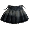 image:imageGORGLITTER Womens Y2K Pleated Mini Jean Skirt Zipper Raw Hem Ruffle Music Festival Flared Denim SkirtsBlue