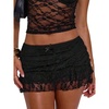 image:imageGORGLITTER Womens Y2k Lace Mini Skirt Mesh Sheer Ruffle Tiered Low Rise Shorts Skirts Country Concert Going Out OutfitsBlack