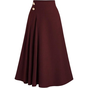image:imageGORGLITTER Womens Flowy Pleated Long Skirt Dressy Casual Low Waisted ALine Flared Maxi SkirtsBurgundy