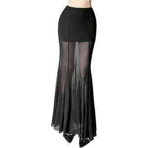 image:imageGORGLITTER Womens Ruffle Long Skirt Mesh Sheer Elegant Bodycon Coquette See Through Maxi SkirtsBlack