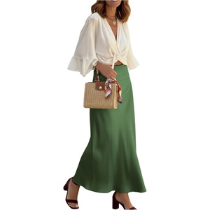 image:imageGORGLITTER Womens Satin Maxi Skirts Trendy Summer Casual Cute Holiday Vacation Party High Waisted Fishtail Long SkirtDark Green