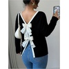 image:imageGORGLITTER Womens Bow Back Shirts Top Backless Long Sleeve Crewneck Trendy Cute Shirt 2025Black