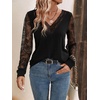 image:imageGORGLITTER Womens Lace Long Sleeve Sheer Tops Shirt Y2K Fall V Neck Gothic Festival Going Out Patchwork Tops TrendyBlack