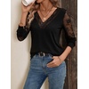image:imageGORGLITTER Womens Lace Long Sleeve Sheer Tops Shirt Y2K Fall V Neck Gothic Festival Going Out Patchwork Tops TrendyBlack