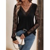 image:imageGORGLITTER Womens Lace Long Sleeve Sheer Tops Shirt Y2K Fall V Neck Gothic Festival Going Out Patchwork Tops TrendyBlack