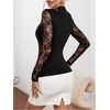 image:imageGORGLITTER Womens Lace Patchwork Tops Y2K Fall Dressy Casual Long Sleeve Mock Neck Sexy Going Out Concert Tops TrendyBlack