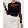 image:imageGORGLITTER Womens Lace Patchwork Tops Y2K Fall Dressy Casual Long Sleeve Mock Neck Sexy Going Out Concert Tops TrendyBlack