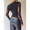 image:imageGORGLITTER Womens Lace Tops Long Sleeve Off The Shoulder Cowl Neck Ruched T Shirt Going Out Rave TopBlack