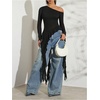 image:imageGORGLITTER Womens Long Sleeve Off The Shoulder Tops Asymmetrical Ruffle Going Out Fitted Jellyfish TopBlack