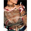 image:imageGORGLITTER Womens Paisley Print Sheer Mesh Crop Tops Y2K Long Sleeve Crewneck Slim T ShirtBrown