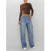image:imageGORGLITTER Womens Paisley Print Sheer Mesh Crop Tops Y2K Long Sleeve Crewneck Slim T ShirtBrown Graphic