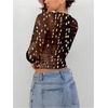 image:imageGORGLITTER Womens Paisley Print Sheer Mesh Crop Tops Y2K Long Sleeve Crewneck Slim T ShirtBrown Graphic