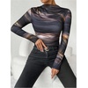 image:imageGORGLITTER Womens Ruched Off The Shoulder Top Tie Dye Sheer Mesh Long Sleeve T Shirt Fitted Trendy Going Out ShirtsColorful