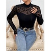 image:imageGORGLITTER Womens Turtleneck Long Sleeve Fall Tops Y2K Dressy Mock Neck Sexy Sheer Mesh Casual Going Out Tees Top 2025Black Heart