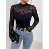 image:imageGORGLITTER Womens Turtleneck Long Sleeve Fall Tops Y2K Dressy Mock Neck Sexy Sheer Mesh Casual Going Out Tees Top 2025Black Heart