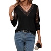 image:imageGORGLITTER Womens Lace Long Sleeve Sheer Tops Shirt Y2K Fall V Neck Gothic Festival Going Out Patchwork Tops TrendyBlack
