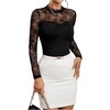 image:imageGORGLITTER Womens Lace Patchwork Tops Y2K Fall Dressy Casual Long Sleeve Mock Neck Sexy Going Out Concert Tops TrendyBlack