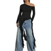 image:imageGORGLITTER Womens Long Sleeve Off The Shoulder Tops Asymmetrical Ruffle Going Out Fitted Jellyfish TopBlack