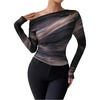image:imageGORGLITTER Womens Ruched Off The Shoulder Top Tie Dye Sheer Mesh Long Sleeve T Shirt Fitted Trendy Going Out ShirtsBrown