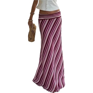 image:imageGORGLITTER Womens Striped Boho Ruffle Maxi Skirts Dressy Casual Low Rise Elegant Business Party Floor Length SkirtPink