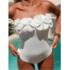 image:imageGORGLITTER Womens 3D Floral Strapless One Piece Swimsuit Sexy Tummy Control Bandeau Cheeky Bathing Suit Swimwear 2026White