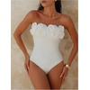 image:imageGORGLITTER Womens 3D Floral Strapless One Piece Swimsuit Sexy Tummy Control Bandeau Cheeky Bathing Suit Swimwear 2026White