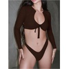 image:imageGORGLITTER Womens Long Sleeve Bathing Suit Rash Guard High Cut Bikini Sets 2 Piece Swimsuit Summer Beach Outfits 2026Coffee Brown