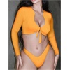 image:imageGORGLITTER Womens Long Sleeve Bathing Suit Rash Guard High Cut Bikini Sets 2 Piece Swimsuit Summer Beach Outfits 2026Orange