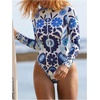 image:imageGORGLITTER Womens One Piece Long Sleeve Swimsuit Tummy Control Rash Guard Zip Up Full Coverage Bathing Suit SwimwearBlue
